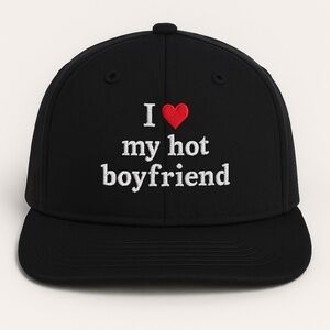 I ❤️ My Hot Boyfriend Hat Black Embroidered Valentines Cute Couples Gift Trend